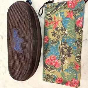 Maui Jim Textured Brown Glasses Case with Vibrant Floral Pouch/Lens Cleaner